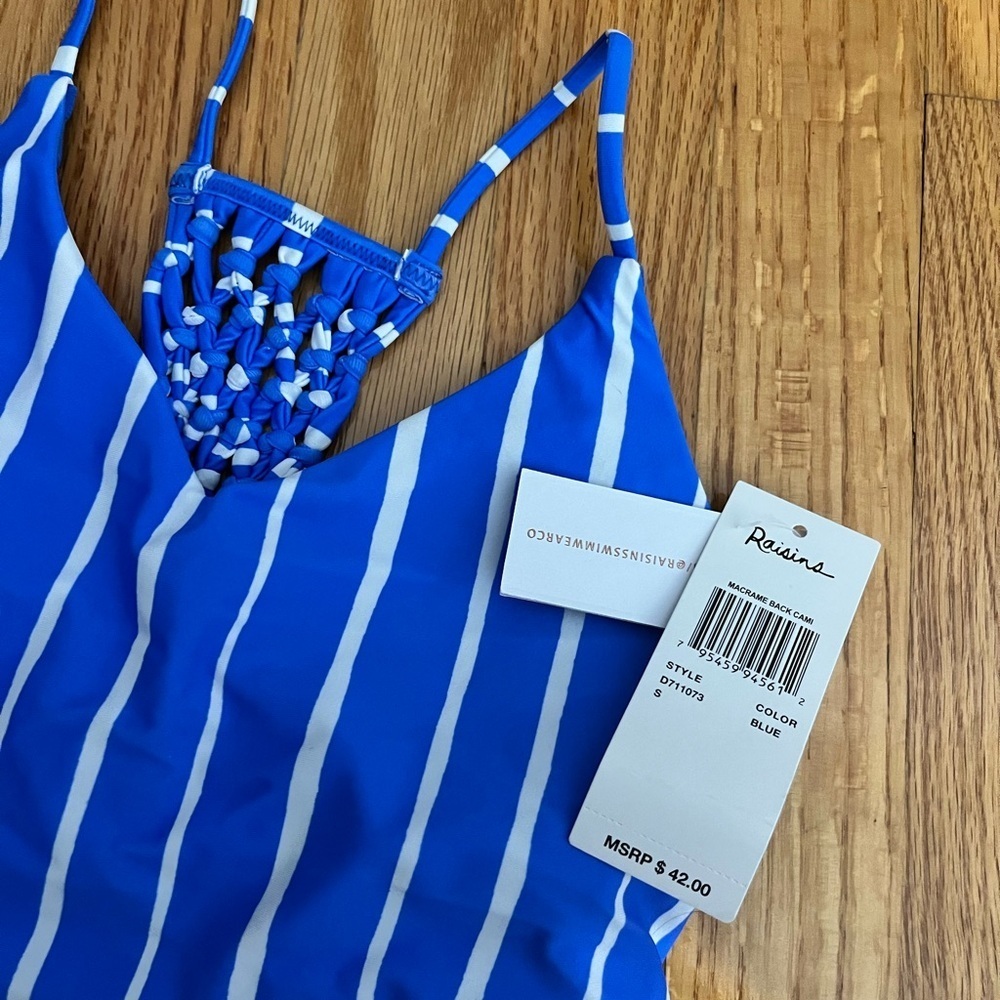 NWT RAISINS Blue and White Striped Tankini Top - Picture 4 of 5